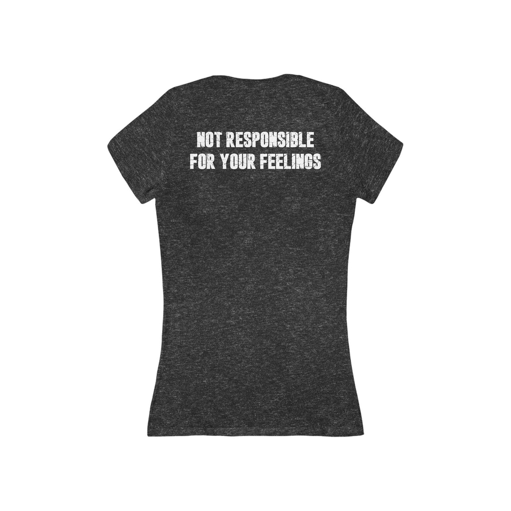 Official Dick Nasty Presents Deep V-Neck Tee — Grunge Skull Graphic Front & "Not Responsible For Your Feelings" Back