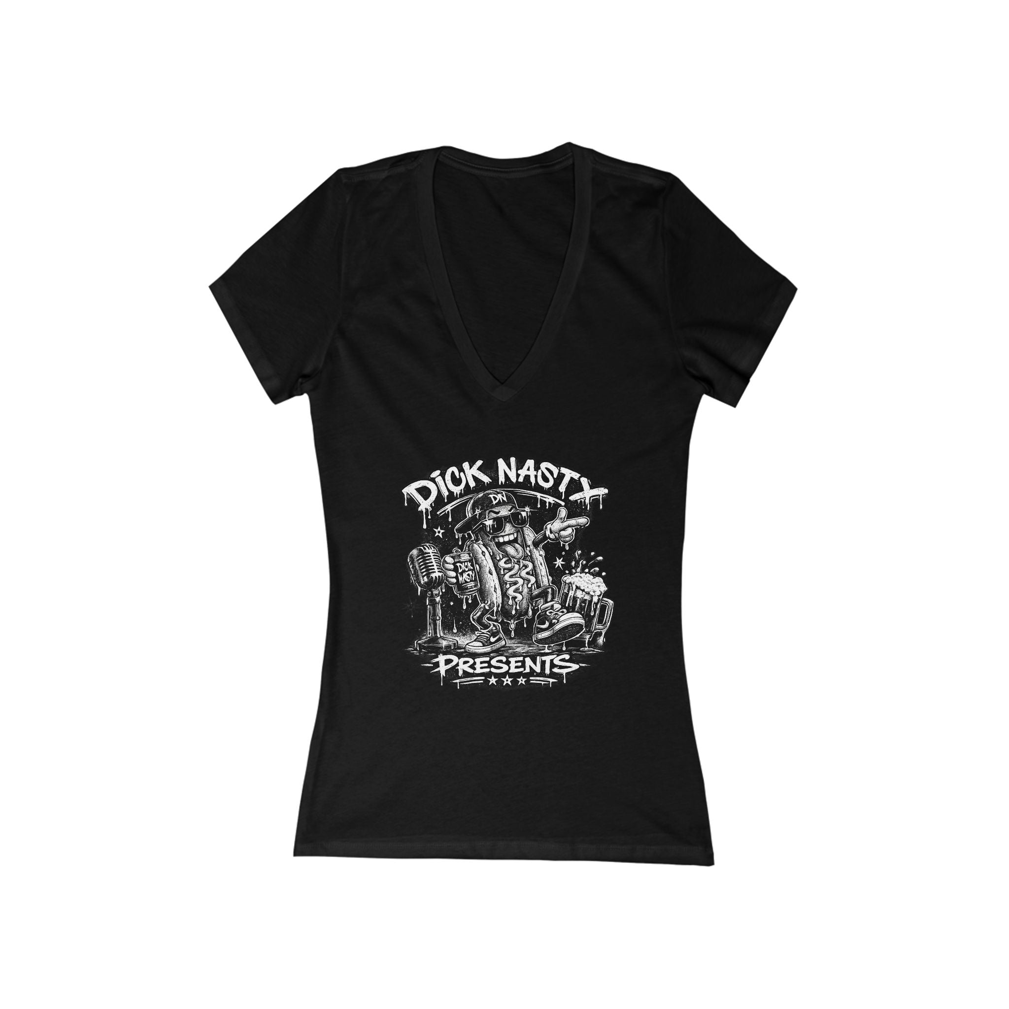 Official Dick Nasty Presents Deep V-Neck Tee — Grunge Skull Graphic Front & "Not Responsible For Your Feelings" Back