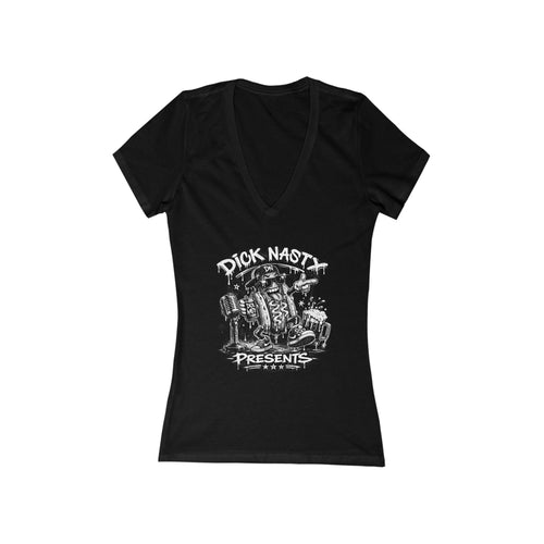 Official Dick Nasty Presents Deep V-Neck Tee — Grunge Skull Graphic Front & "Not Responsible For Your Feelings" Back