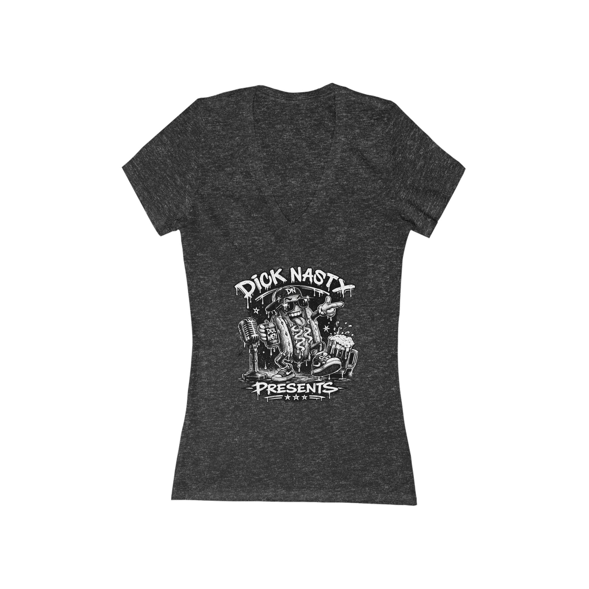 Official Dick Nasty Presents Deep V-Neck Tee — Grunge Skull Graphic Front & "Not Responsible For Your Feelings" Back
