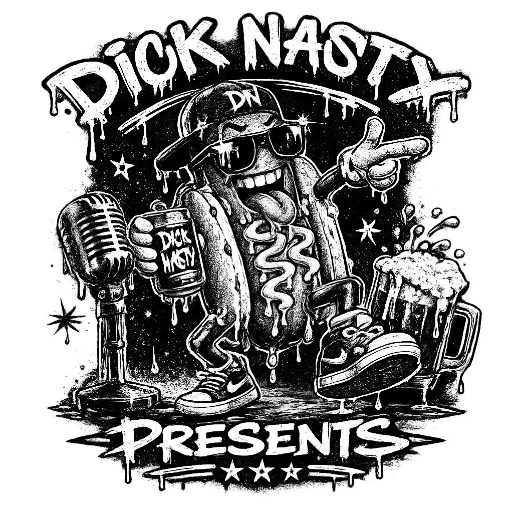 Official Dick Nasty Presents Deep V-Neck Tee — Grunge Skull Graphic Front & "Not Responsible For Your Feelings" Back