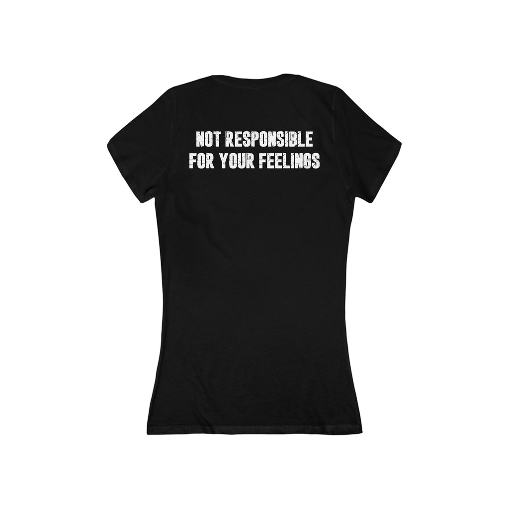 Official Dick Nasty Presents Deep V-Neck Tee — Grunge Skull Graphic Front & "Not Responsible For Your Feelings" Back