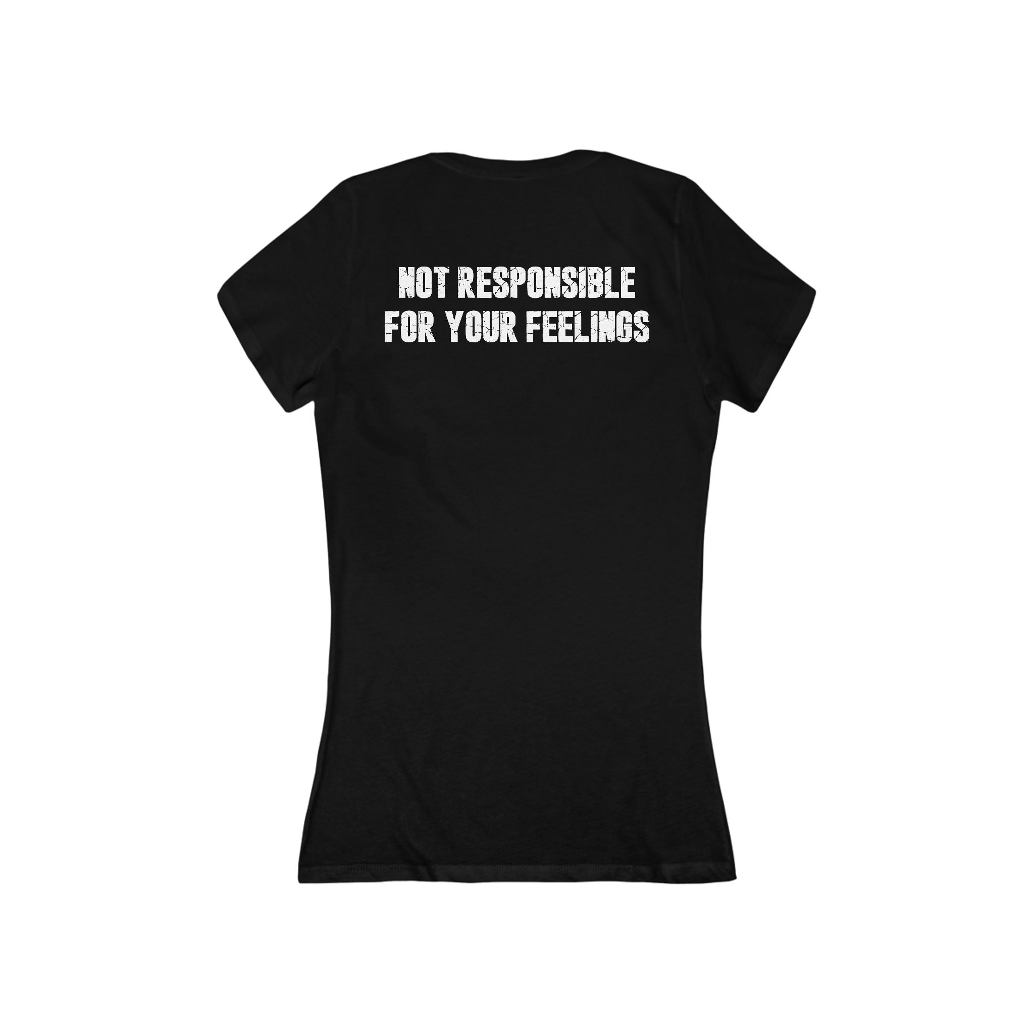 Official Dick Nasty Presents Deep V-Neck Tee — Grunge Skull Graphic Front & "Not Responsible For Your Feelings" Back